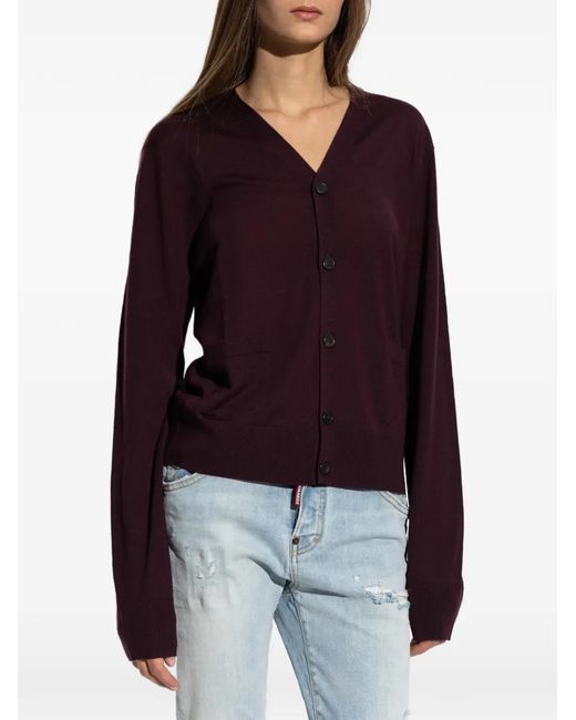 DSquared² Purple V-Neck Patch-Pocket Cardigan