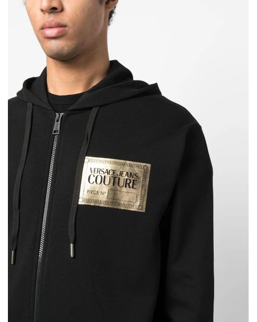 Versace Jeans Couture Black Logo-Print Zipped Hoodie for men