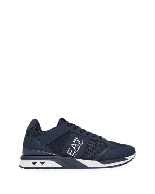 EA7 Blue Logo-Print Panelled Sneakers