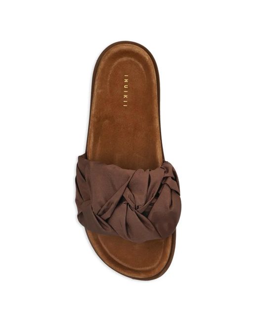 Inuikii Brown Ruched Flat Sandals