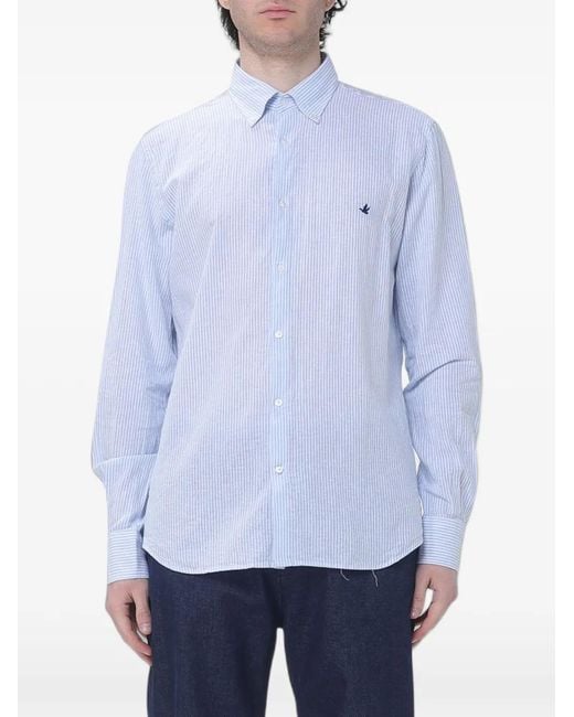 Brooksfield Blue Striped Linen Shirt for men