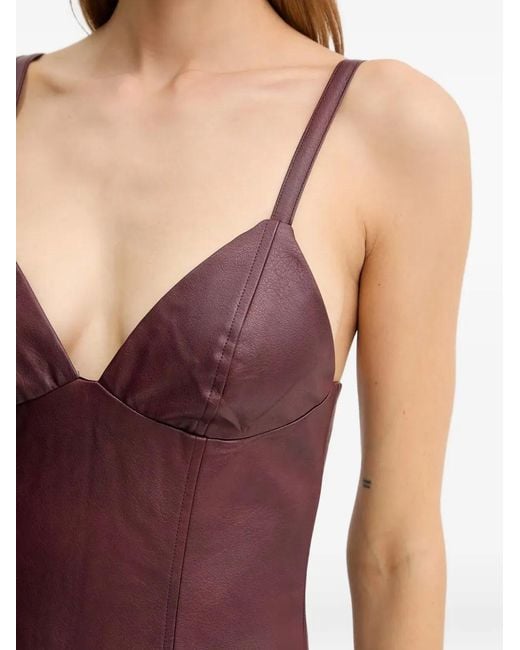 Bardot Red V-Neck Faux-Leather Midi Dress