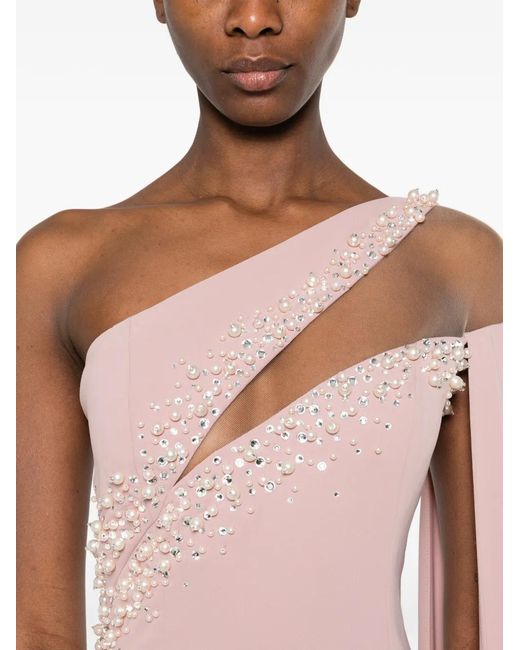 Jean Louis Sabaji Pink Embellished One-Shoulder Maxi Dress