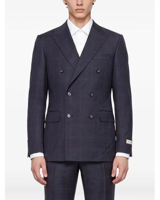 Canali Blue Check-Pattern Double-Breasted Suit for men