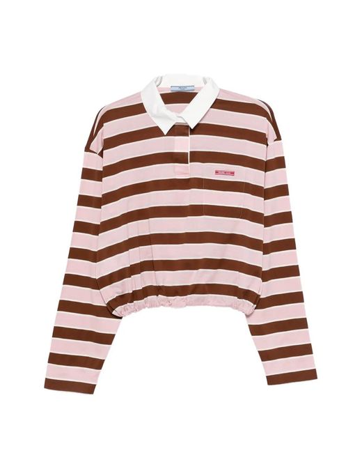 Striped drawstring polo shirt Prada de color Red