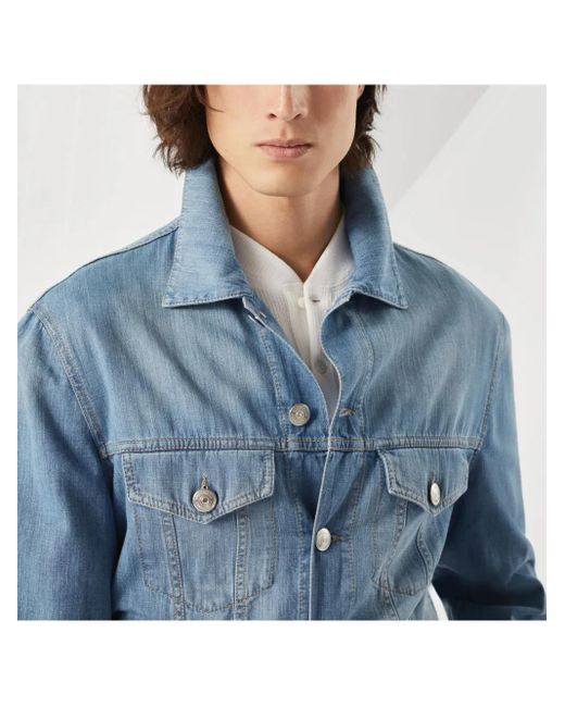 Brunello Cucinelli Blue Denim Cotton Jacket for men
