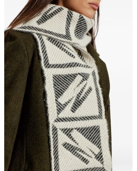 Moschino Gray Geometric-Pattern Logo-Patch Scarf