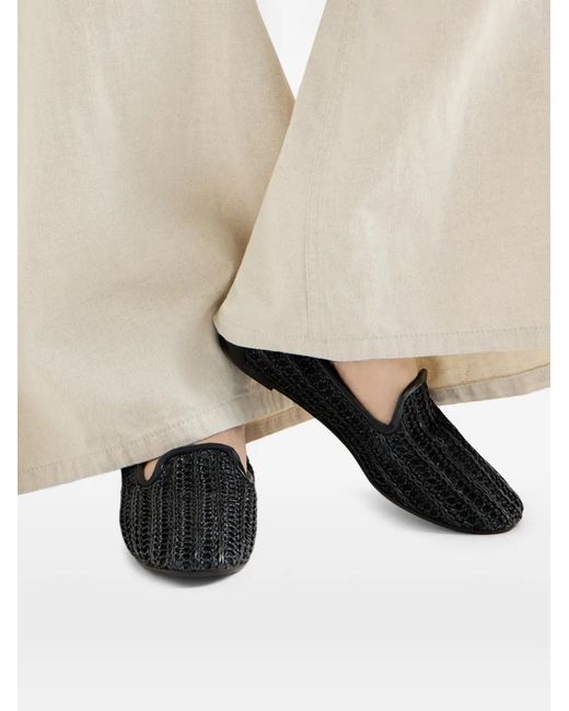 Brunello Cucinelli Black Woven-Raffia Loafers