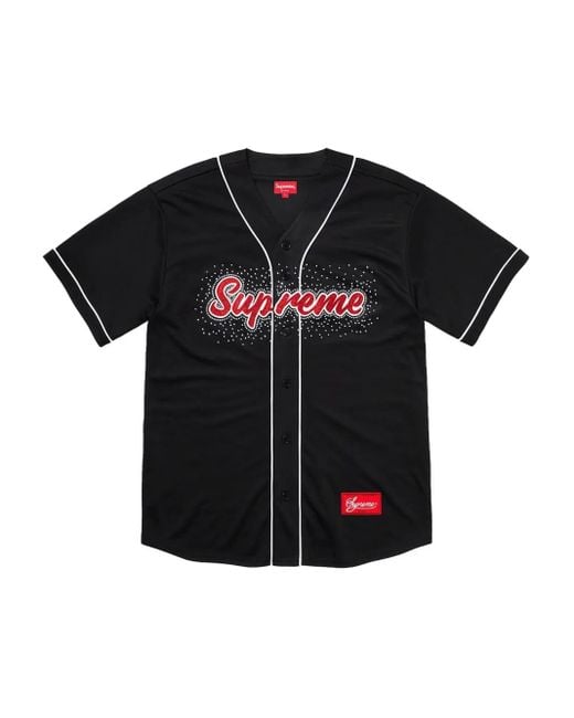 Supreme Black Rhinestone-Embellished Baseball Shirt for men