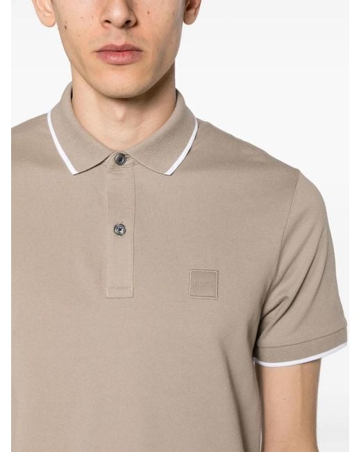 Boss Natural Logo-Patch Piqué Polo Shirt for men