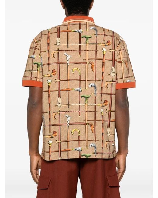 Drole de Monsieur Brown Cannes-Print Polo Shirt for men