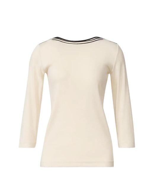 Fabiana Filippi Natural Boat-Neck Striped-Detail Top