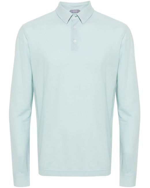 Zanone Blue Long-sleeve Cotton Polo Shirt for men