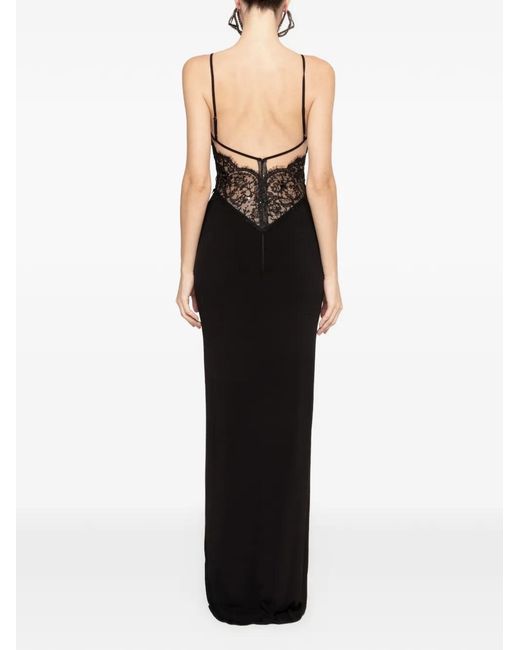 Nissa Black Lace-Panel Maxi Dress