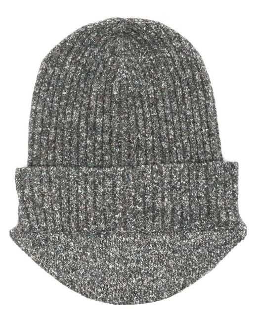 RANRA Gray Mélange-Effect Ribbed-Knit Beanie for men