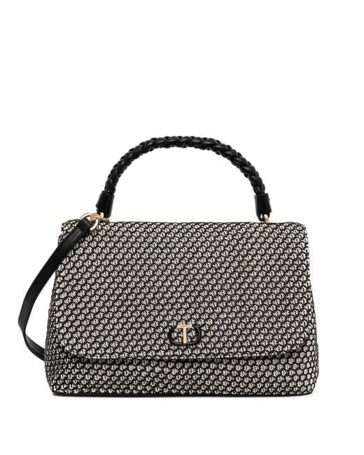 Twinset Black Mesh-Effect Canvas Bag