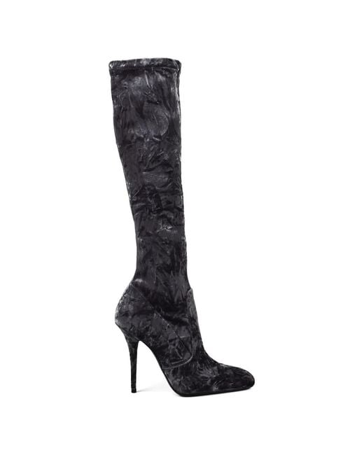 Saint Laurent White Talia Velvet Boots