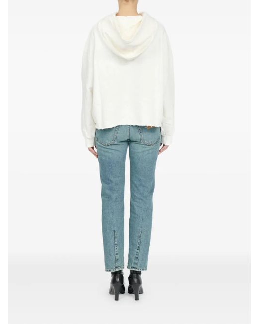 MM6 by Maison Margiela White Frayed-Hem Logo Hoodie