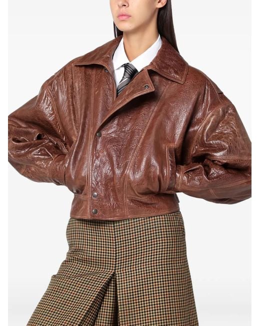 Saint Laurent Leren Jack Met Pofmouwen in het Brown