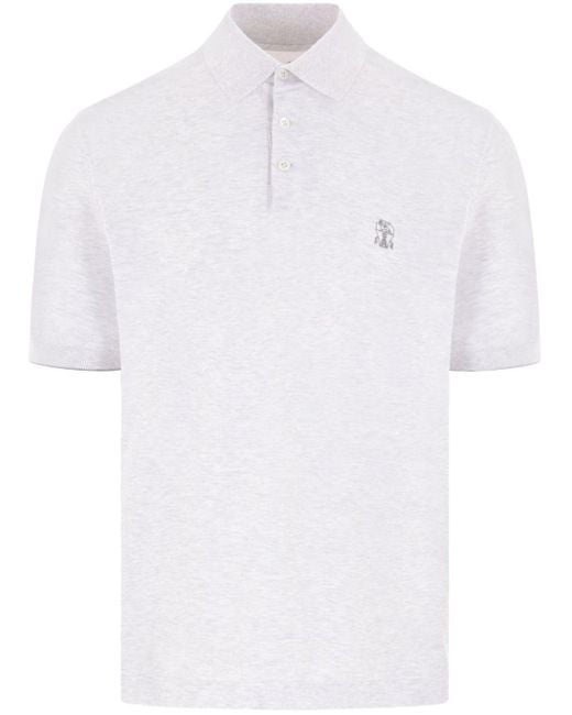 Brunello Cucinelli White Logo-Print Polo Shirt for men