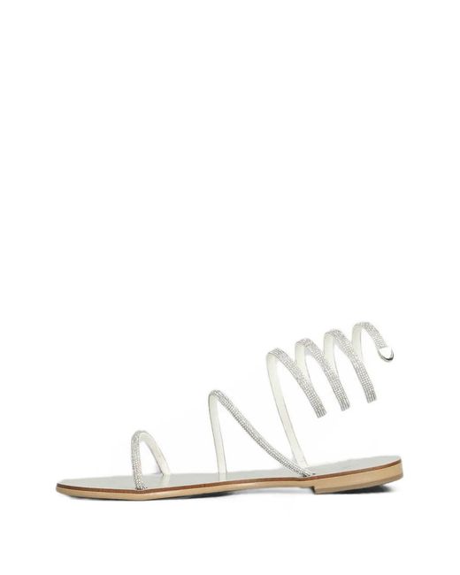 NICOLAS LAINAS White Crystal-Embellished Spiral-Strap Flat Sandals