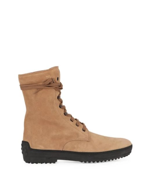 Tod's Brown Lace-Up Suede Boots for men
