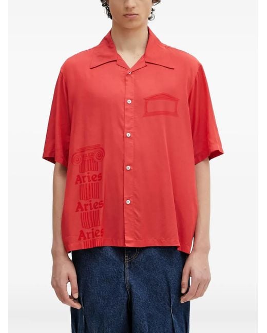 Aries Red Ancient Column Short-Sleeve Shirt