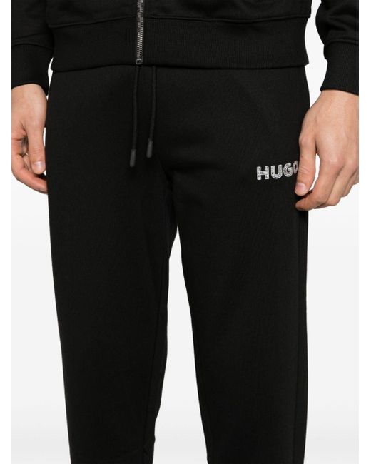 HUGO Black Drochers Cotton Track Pants for men