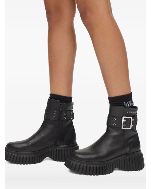 Karl Lagerfeld Black Buckle-Fastening Wedge Boots