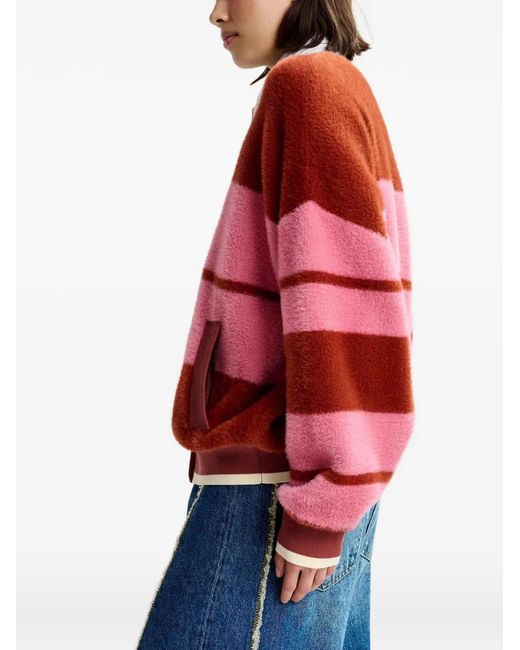 Essentiel Antwerp Red Striped Zip-Up Cardigan