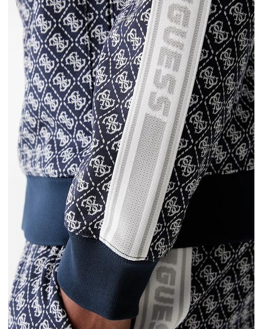 Guess Blue Logo-Monogram Zip-Up Jacket for men