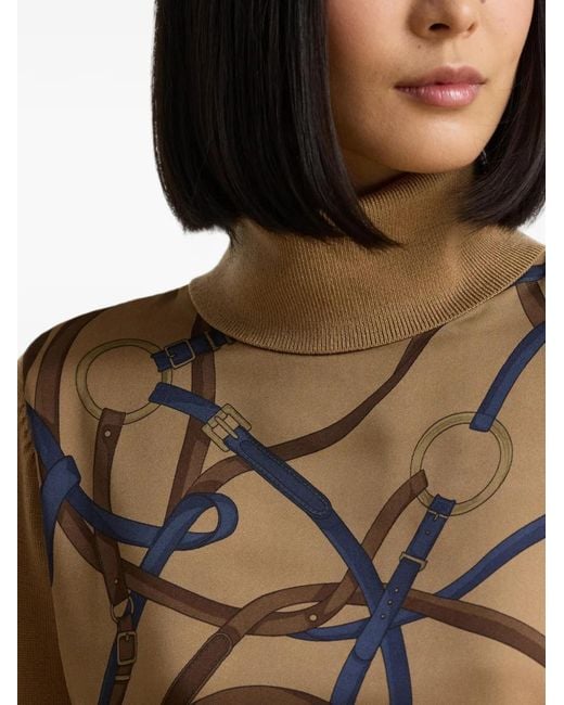 Ralph Lauren Brown Belt-Print Roll-Neck Sweater