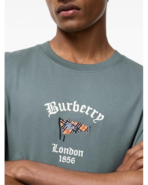 Burberry Blue Check Flag Cotton T-Shirt for men