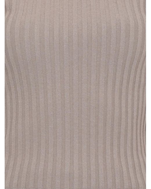 Peserico Gray Ribbed-Knit Short-Sleeve Sweater