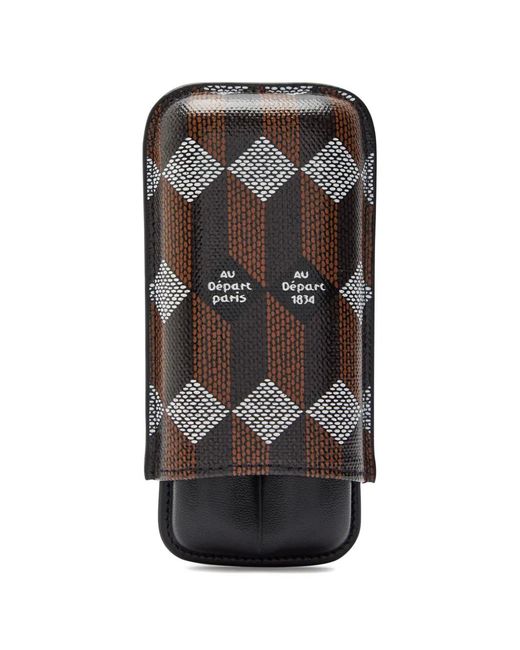 AU DEPART Black Printed Leather Cigar Case for men