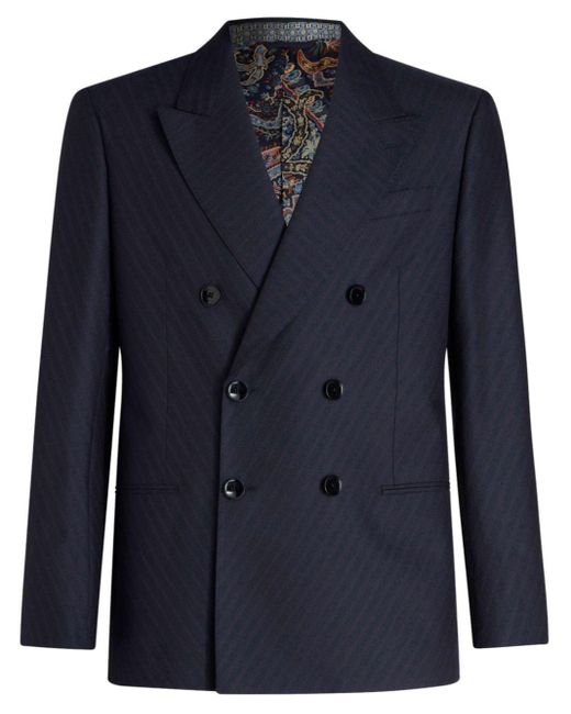 Etro Blue Striped Double-breasted Blazer for men