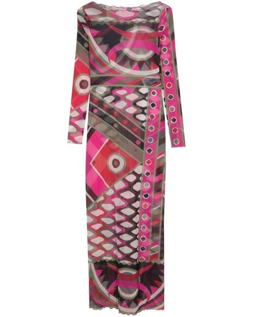Emilio Pucci Multicolor Semi-transparentes Kleid mit Vivara-Print