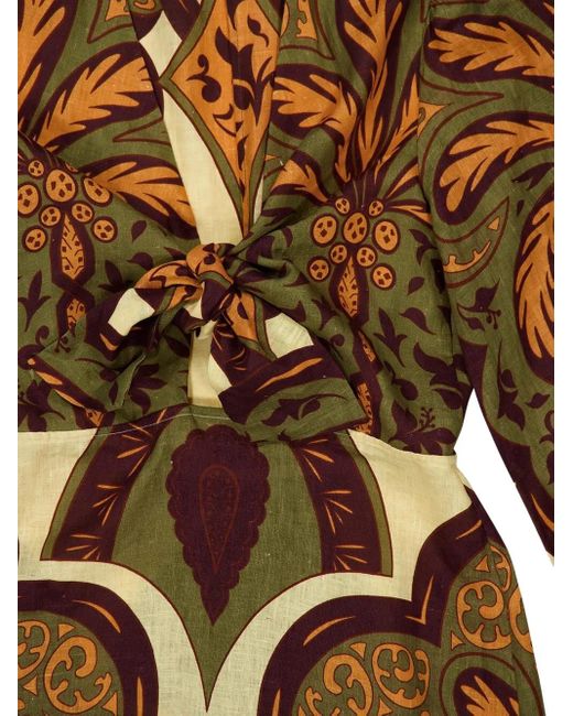 Johanna Ortiz Metallic Tie-Front Paisley Print Dress