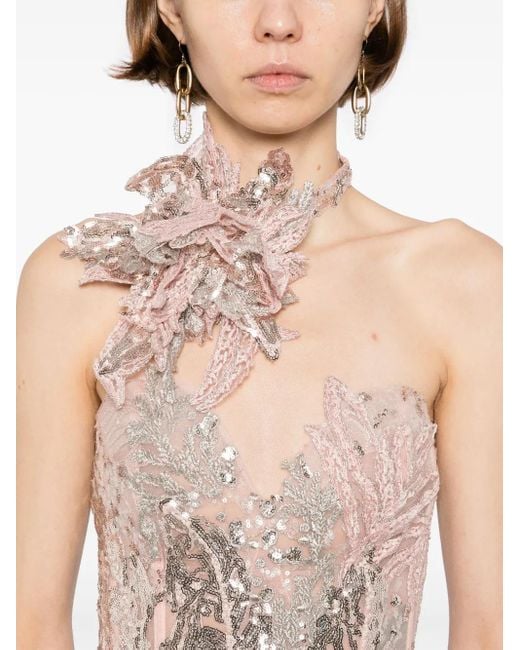 Saiid Kobeisy Pink Embroidered Maxi Dress