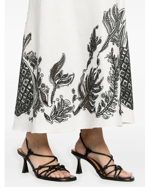 Dorothee Schumacher White Pineapple-Embroidery A-Line Linen Skirt