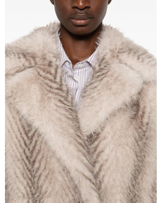 SIMONA CORSELLINI Natural Flap-Pocket Faux-Fur Coat
