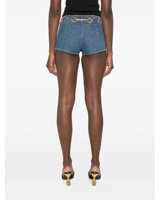 Cult Gaia Blue Baba Chain-Belt Denim Shorts