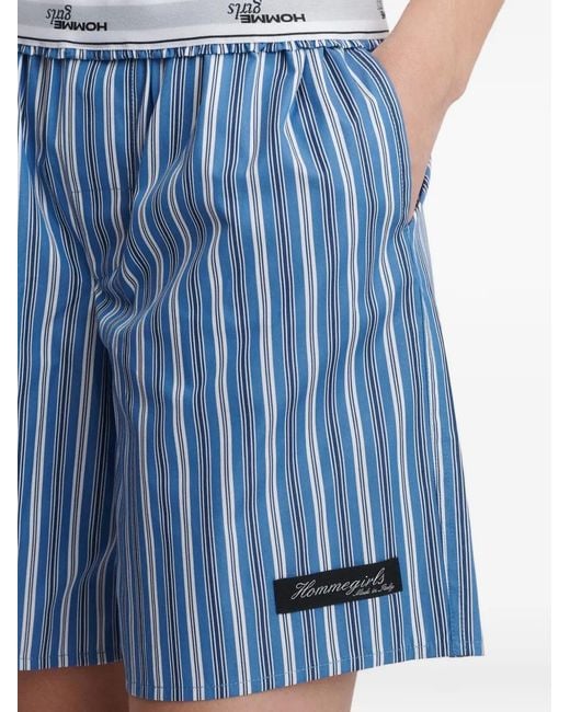 HOMMEGIRLS Blue Striped-Pattern Logo-Patch Boxer Shorts