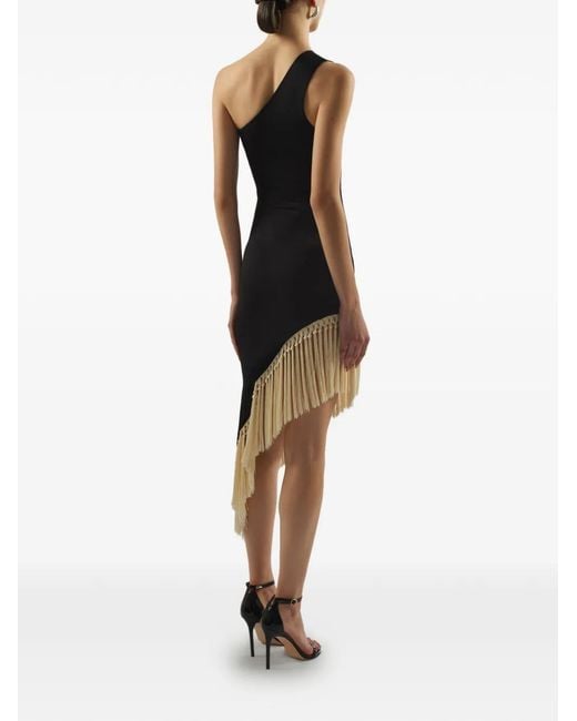 Taller Marmo Black Yacare Fringe-Trimmed Asymmetric Dress