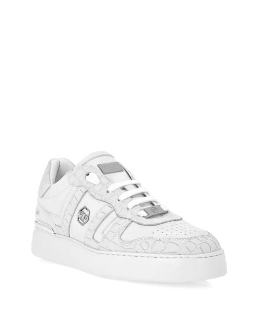 Philipp Plein White Nubuck Low Top Sneakers Cocco