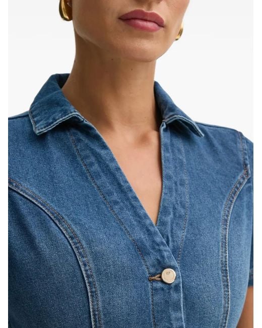 Morgan Blue Rogla Short-Sleeve Button-Front Mini Dress