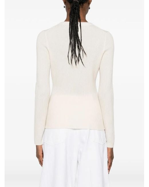 Allude White Cardigan Côtelé