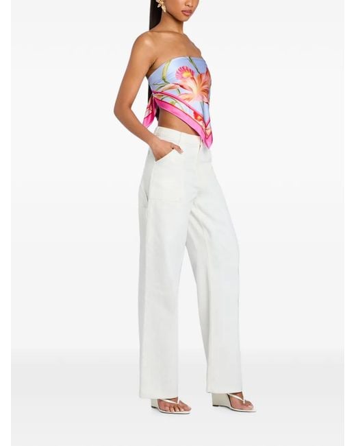 retroféte White Floral-Print Silk Top