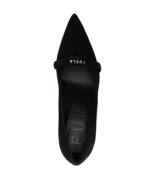 Furla Black 80Mm Logo-Plaque Leather Pumps