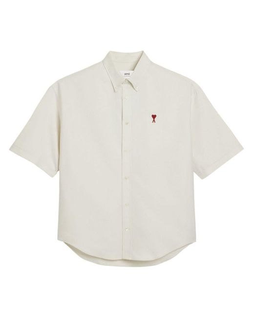 Chemise en coton à logo brodé AMI pour homme en coloris White